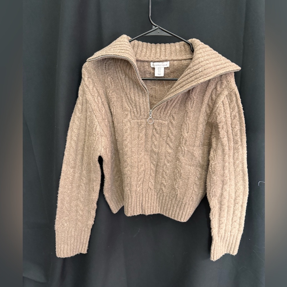 Sincerely Jules Taupe Cable Knit Turtleneck Sweater